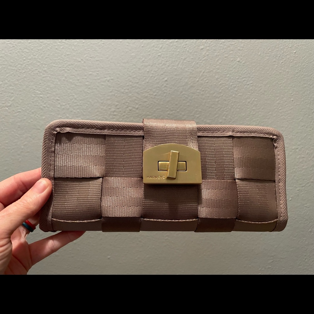 Harvey Seatbelt Bag Toggle lock wallet, Gold color. Pre-owned.